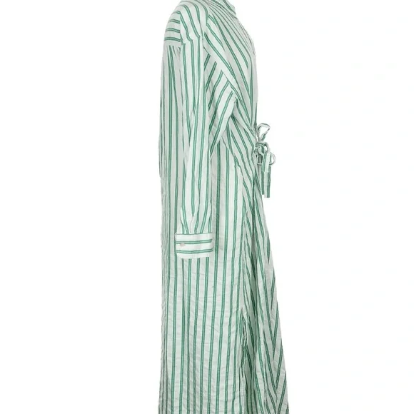 COPY - Striped Long Sleeved Green and White Tie Maxi Dress - Picture 3 of 10